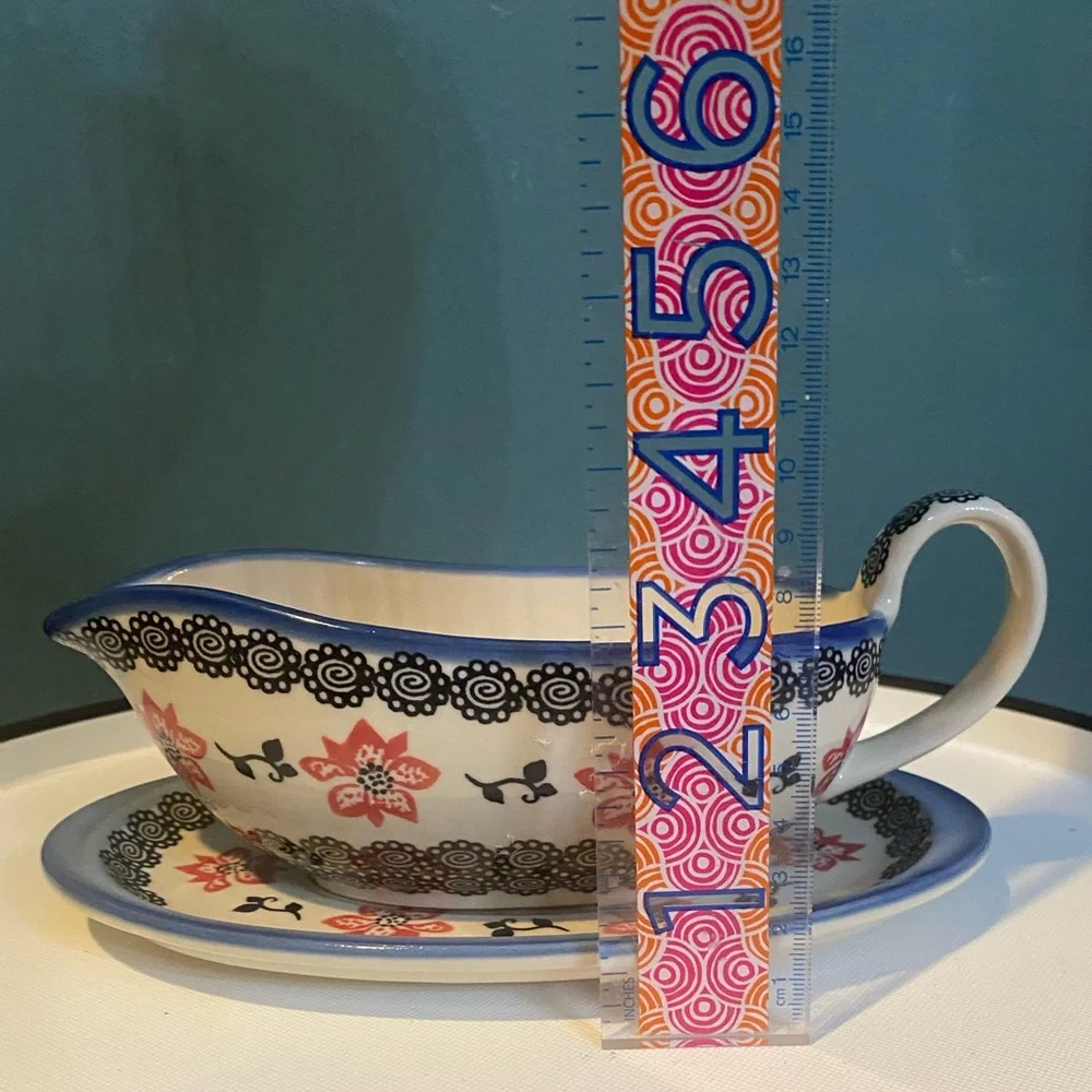 Polish Pottery Gravy Boat with Under plate - Wiza Boleslawiec - Picture 7 of 8